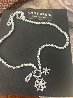 Anne Klein Silver-Tone Snowflake & Teardrop Charm Necklace